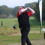 PR Guru James Fletcher smashes a drive down the first at the Blues on the Green for CITC with ICP Networks