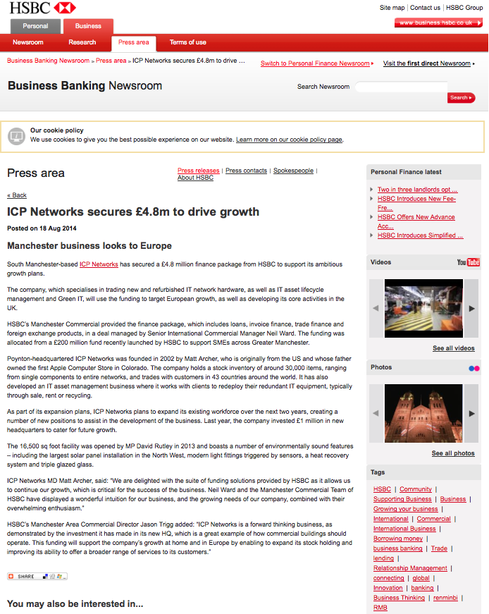 HSBC press release on ICP Networks deal
