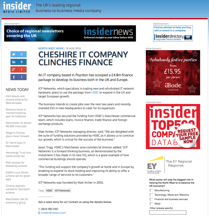 Inside Media feature HSBC deal with ICP Networks