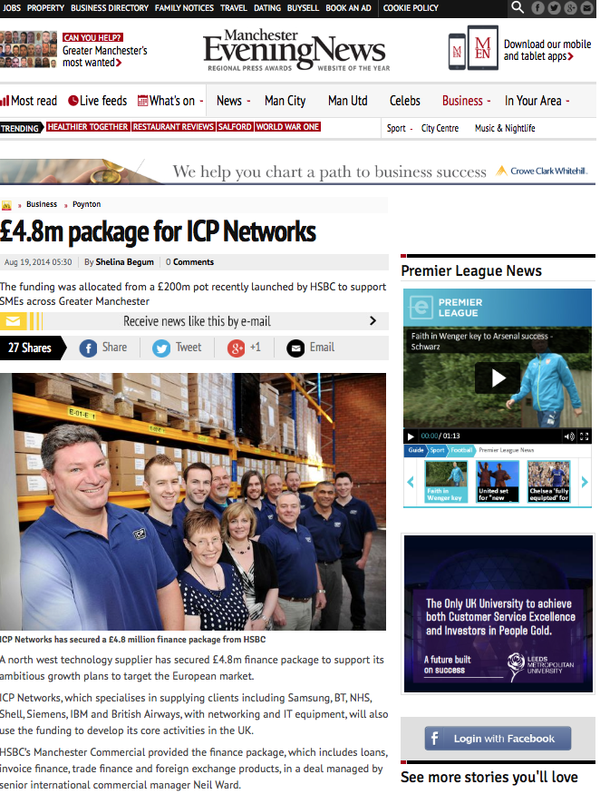 Manchester Evening News feature ICP Networks deal with HSBC