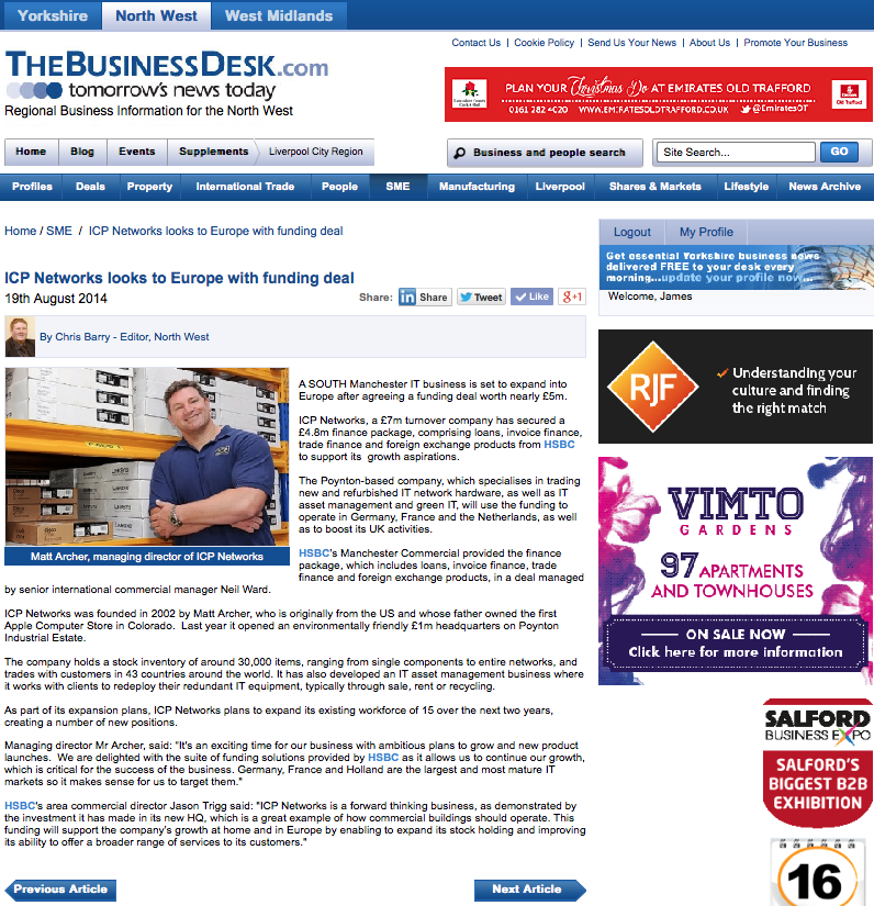 The Business Desk report on HSBC deal with ICP Networks